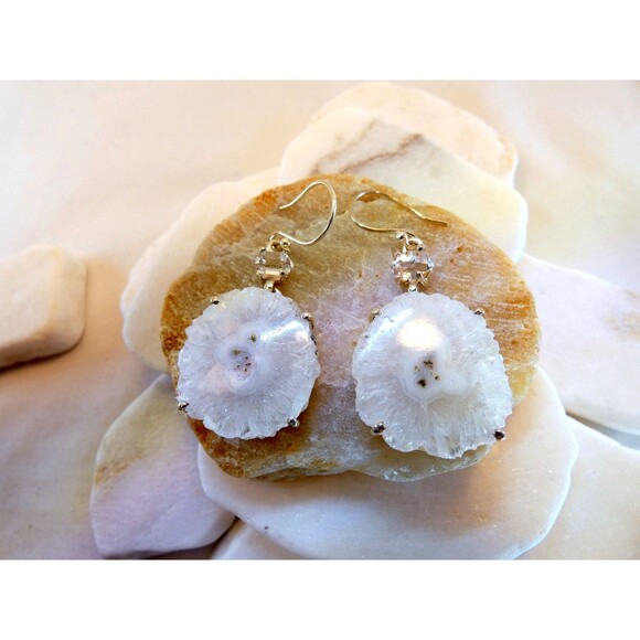 Solar Eye Quartz Water Clear Herkimer Diamond Sterling Silver Dangle Earrings - Picture 2 of 7